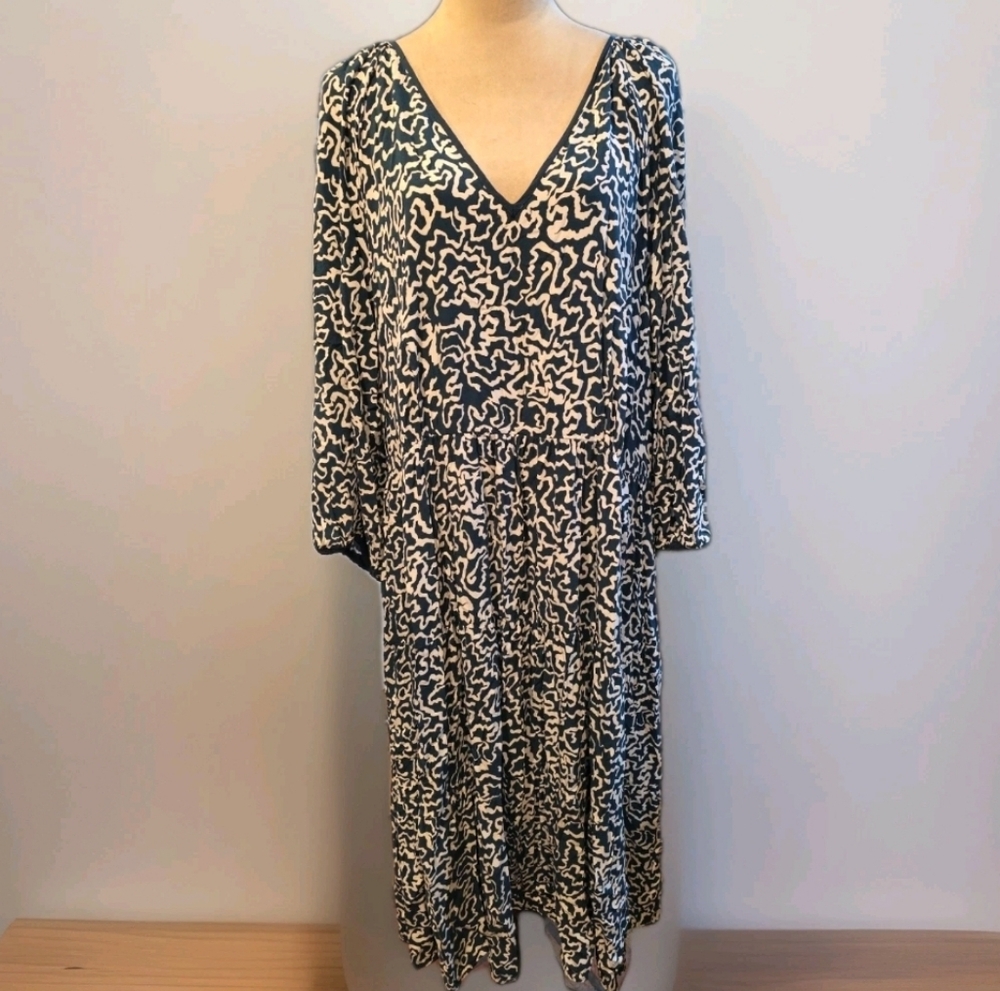 Estelle Teal & White Viscose Midi Dress